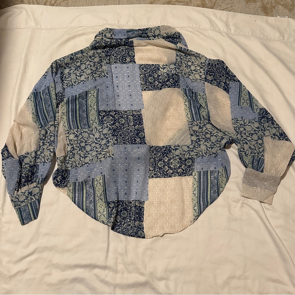 Women’s Blue Patchwork Button-Down Shirt - image 5